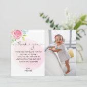 ピンクの最初の誕生日の写真サンキューカード サンキューカード (スタンド正面)