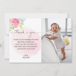 ピンクの最初の誕生日の写真サンキューカード サンキューカード