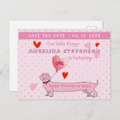 ピンクの最初の誕生日の女の子の日付を保存 案内ポストカード (正面/裏面)