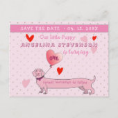 ピンクの最初の誕生日の女の子の日付を保存 案内ポストカード (正面)