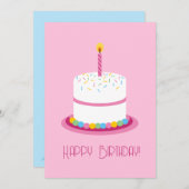 ピンクの最初の誕生日ガールスマッシュケーキカード 招待状 (正面/裏面)