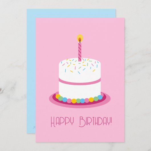 ピンクの最初の誕生日ガールスマッシュケーキカード 招待状 (正面/裏面)