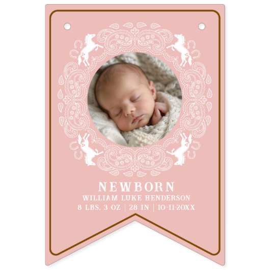 ピンクの最初のRodeoフォトバナー – 女性のカーボーイ1番目の誕生日 バンティングフラッグ (第2の旗)