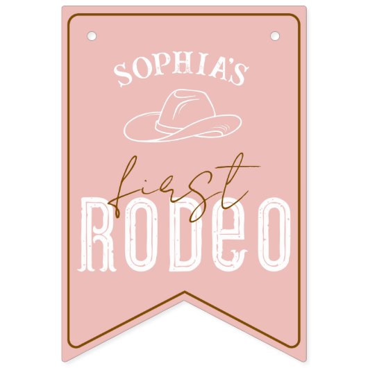 ピンクの最初のRodeoフォトバナー – 女性のカーボーイ1番目の誕生日 バンティングフラッグ (第16の旗)