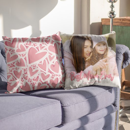ピンクの最高のハートママ今まで写真 クッション