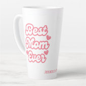 ピンクの最高のハートママ常に子供の名前ラテマグ カフェラテマグ (左アングル)