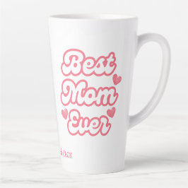 ピンクの最高のハートママ常に子供の名前ラテマグ カフェラテマグ