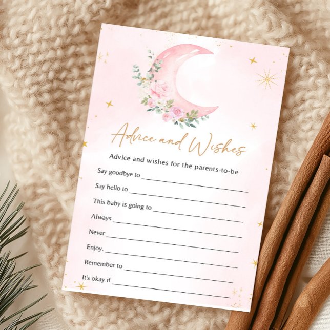 ピンクの月と星のアドバイスと願い事ゲーム (Girl Moon Baby Shower Advice and Wishes Game)