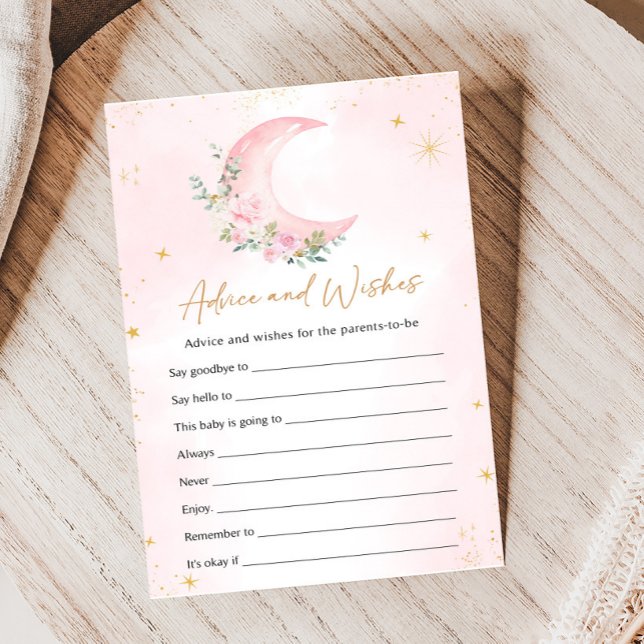 ピンクの月と星のシャワーのアドバイスと願い事ゲーム (Floral Monn and Stars Baby Shower Game)