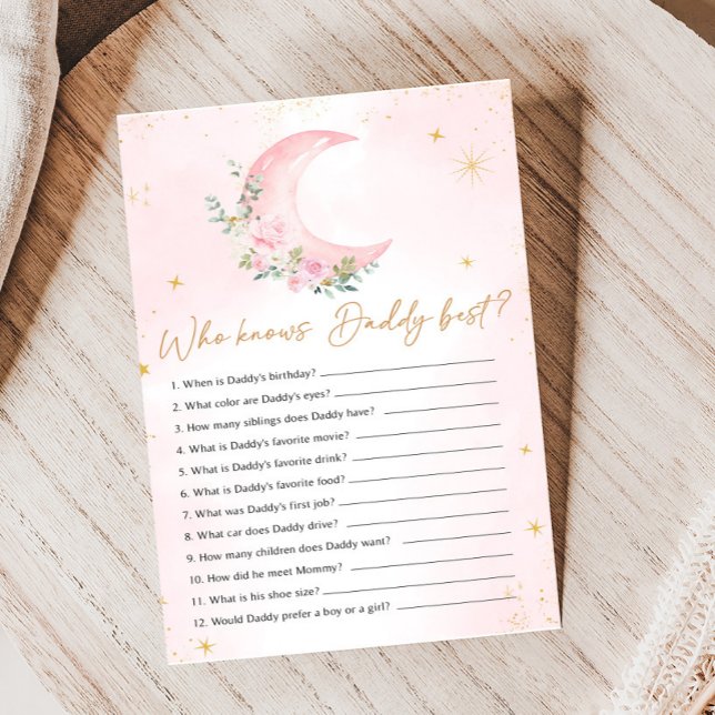 ピンクの月と星のシャワー 誰がパパか知ってる？ゲーム (Floral Monn and Stars Baby Shower Game)