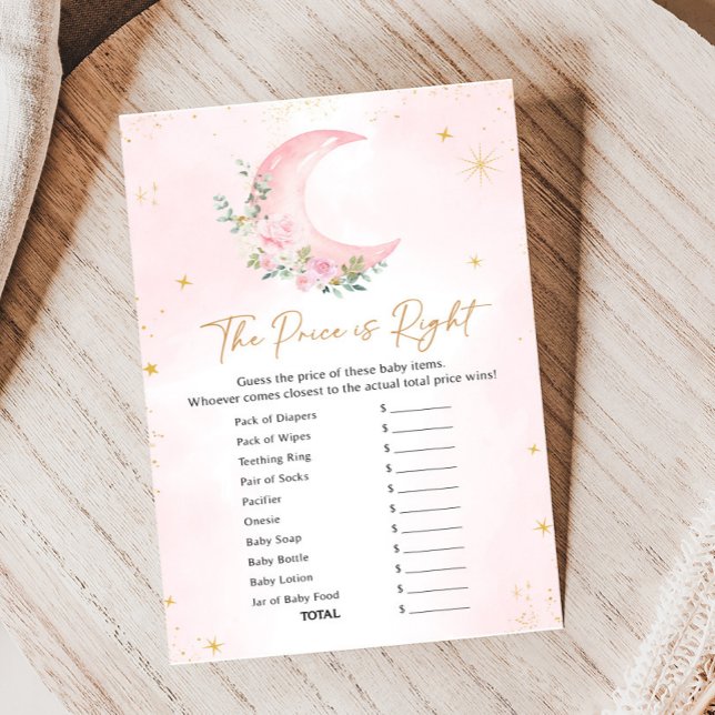 ピンクの月と星のベビーシャワーネームレースゲーム (Floral Monn and Stars Baby Shower Game)