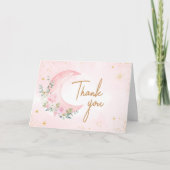 ピンクの月と星のベビーシャワー サンキューカード (正面)