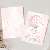 ピンクの月と星のベビーシャワー 招待状