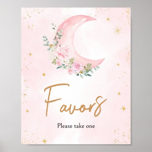 ピンクの月と星の赤ちゃんシャワーが好き ポスター (正面)