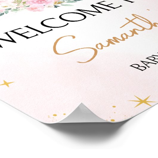 ピンクの月と星の赤ちゃんシャワーへようこそ ポスター (角)