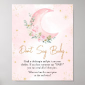 ピンクの月と星の赤ちゃんシャワー言わないベビー ポスター (正面)