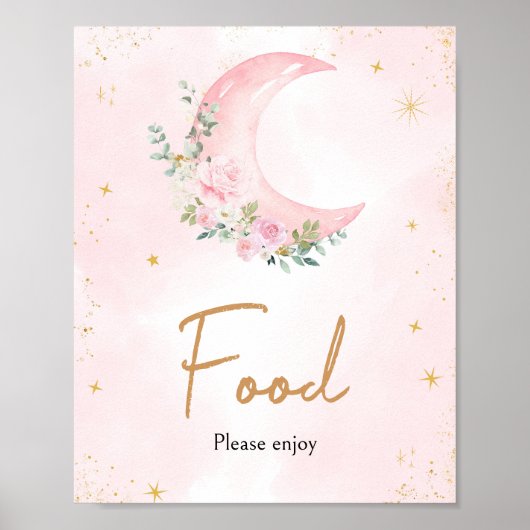 ピンクの月と星の赤ちゃんシャワー食品 ポスター (正面)