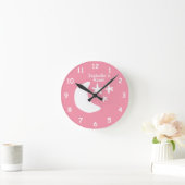 ピンクの月と星キッズベッドルーム子供部屋カスタム ラウンド壁時計 (ホーム)