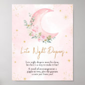 ピンクの月と星ベビーシャワー深夜おむつ ポスター (正面)