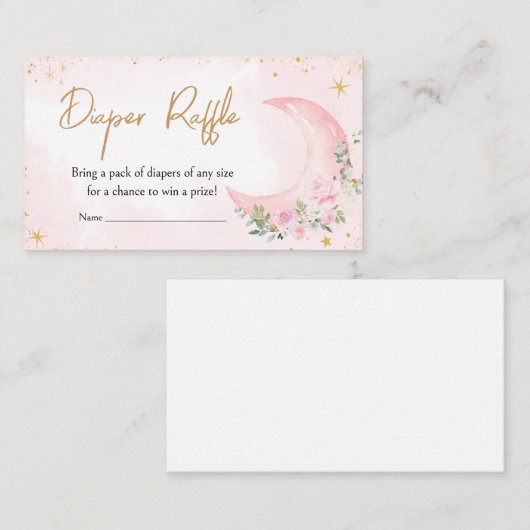 ピンクの月と星赤ちゃんシャワーおむつラッフル エンクロージャーカード (正面/裏面)