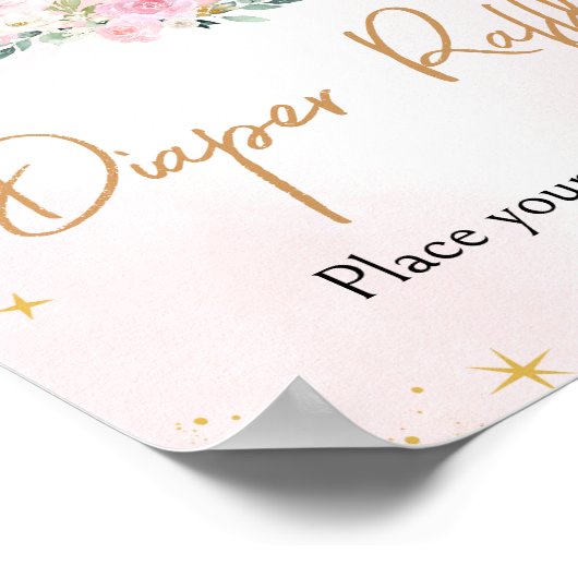 ピンクの月と星赤ちゃんシャワーおむつラッフル ポスター (角)