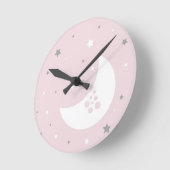 ピンクの月と星 ラウンド壁時計 (傾斜)