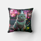 ピンクの月と猫の装飾用クッション クッション (裏面)