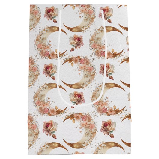 ピンクの月と花 ミディアムペーパーバッグ (裏面)