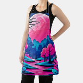 ピンクの月に照らされた森のアート エプロン (インサイチュ)