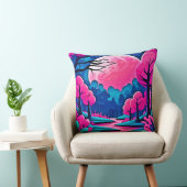 ピンクの月に照らされた森のアート クッション (椅子)