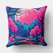 ピンクの月に照らされた森のアート クッション (裏面)