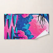 ピンクの月に照らされた森のアート バスタオルセット (ハンドタオル)