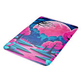 ピンクの月に照らされた森のアート バスマット (アングル)