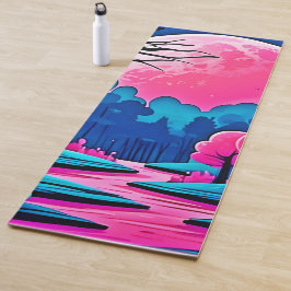 ピンクの月に照らされた森のアート ヨガマット