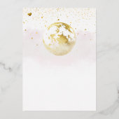 ピンクの月の上に金ゴールド天女の子の赤ちゃんシャワー 箔招待状 (裏面)