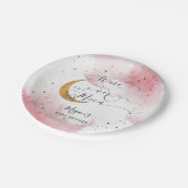 ピンクの月の上に金ゴールド星ベビーシャワー ペーパープレート (アングル)