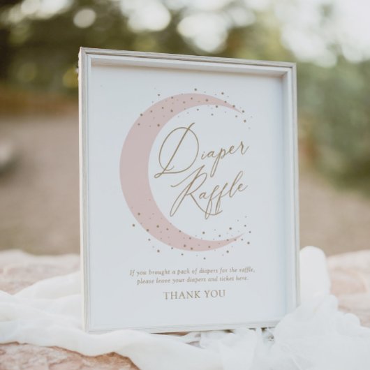 ピンクの月の上の赤ちゃんシャワーおむつラッフルサイン ポスター