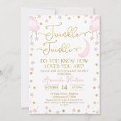 ピンクの月の星輝く小さな星の赤ちゃんシャワー 招待状 (正面)