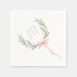 ピンクの月桂冠リボン スタンダードカクテルナプキン