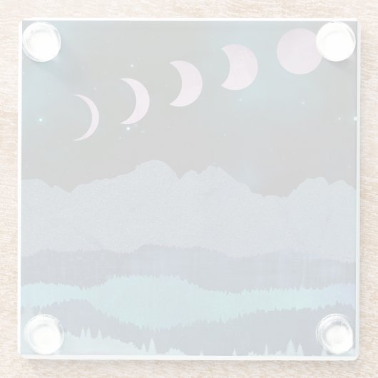 ピンクの月相の風景 ガラスコースター (裏面)