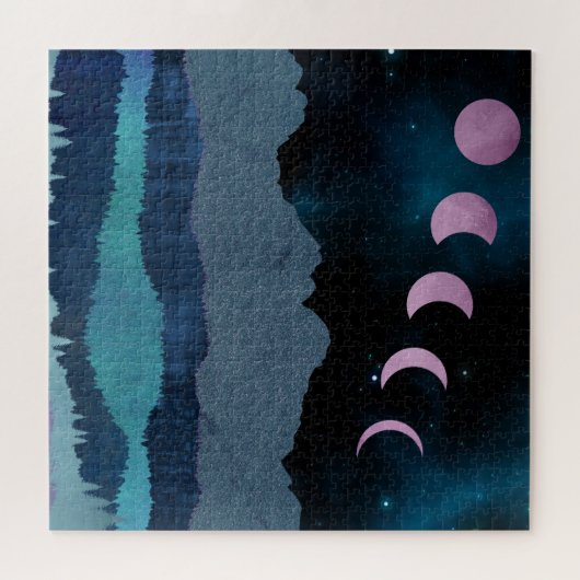 ピンクの月相の風景 ジグソーパズル (横)