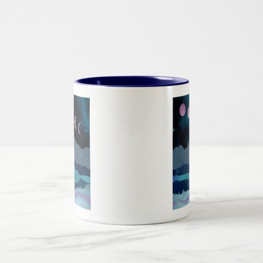 ピンクの月相の風景 ツートーンマグカップ (中央)