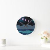 ピンクの月相の風景 ラウンド壁時計 (ホーム)