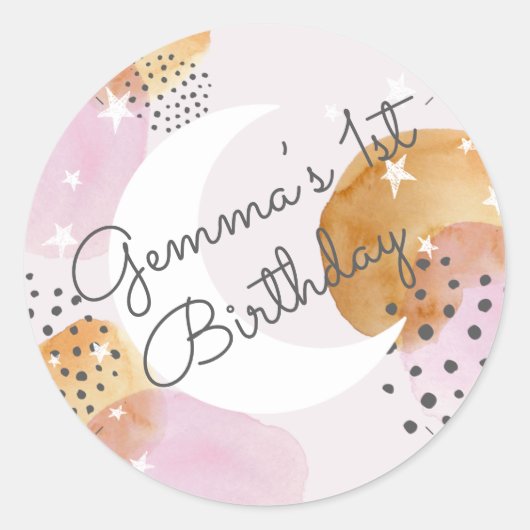 ピンクの月 ラウンドシール (正面)