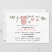 ピンクの服のライン-女の子のベビーシャワー 招待状 (正面)