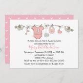 ピンクの服のライン-女の子のベビーシャワー 招待状 (正面/裏面)