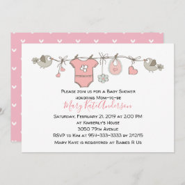 ピンクの服のライン-女の子のベビーシャワー 招待状