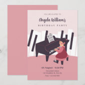 ピンクの服の女の子がピアノを弾いている 招待状 (正面/裏面)