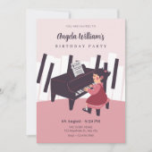 ピンクの服の女の子がピアノを弾く 招待状 (正面)