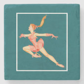 ピンクの服を着た姿スケーターのレトロ画像 ストーンコースター (正面)